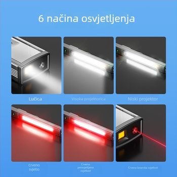 LED svjetiljka od aluminijskoga legura, 480 mAh polimer baterija, 5W, magnetska baza, bočni široki snop, domet 50–100 m, višestruka primjena