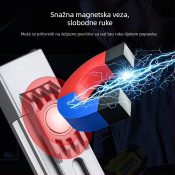 LED svjetiljka od aluminijskoga legura, 480 mAh polimer baterija, 5W, magnetska baza, bočni široki snop, domet 50–100 m, višestruka primjena