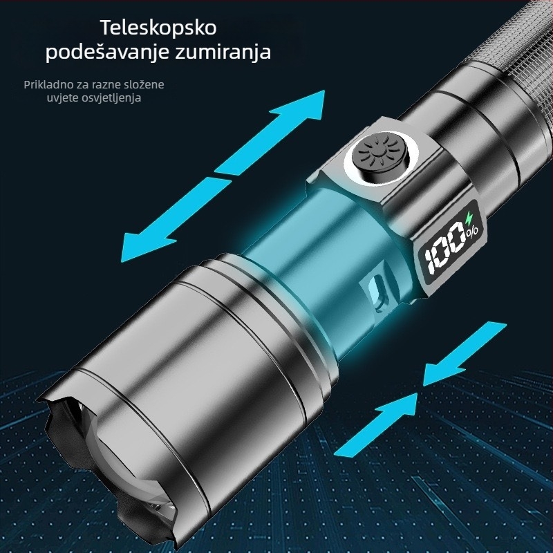 Punjavajuća LED baterijska svjetiljka s izlazom 30W, 1800mAh baterija, kućište od aluminijske legure, LED izvor svjetla, domet 200-500 m