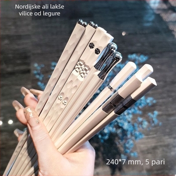 Štapići za jelo od legure – protuklizni, otporni na visoke temperature, set od 5 pari, za pojedinačnu prehranu, lagani luksuzni retro nordijski stil