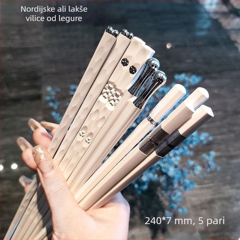 Štapići za jelo od legure – protuklizni, otporni na visoke temperature, set od 5 pari, za pojedinačnu prehranu, lagani luksuzni retro nordijski stil