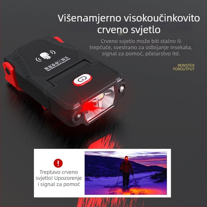 LED čelna svjetiljka s klipom za kapu i vizir, punjiva 3.7V, kapacitet baterije 1200, ručno pritiskanjem napajanje