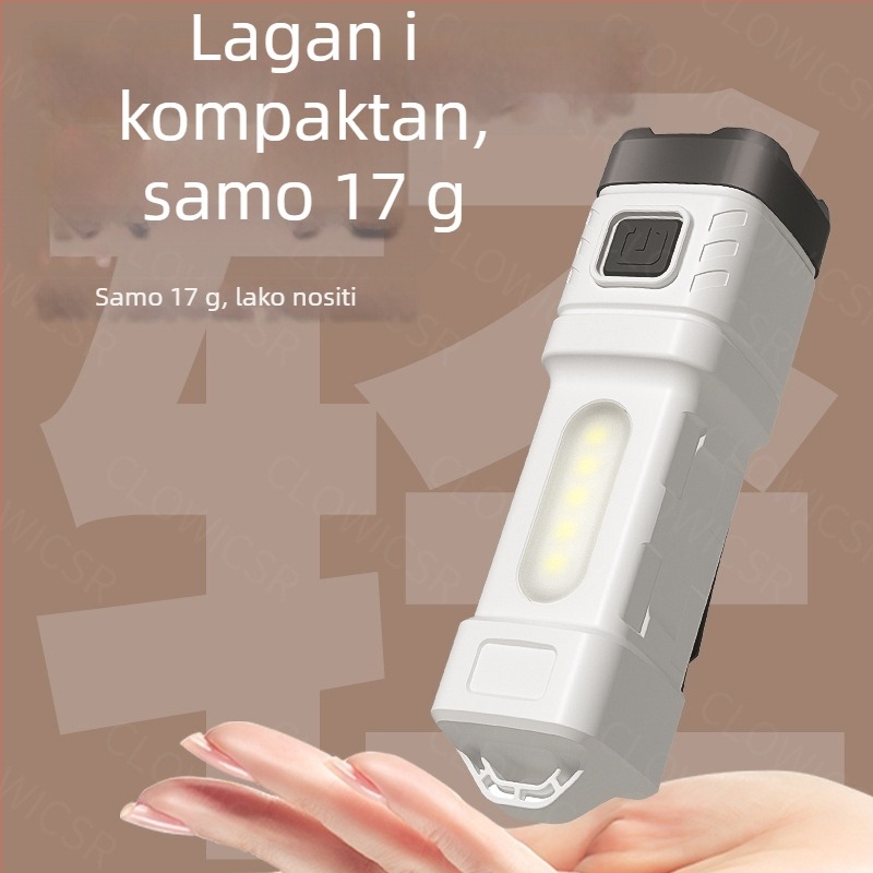 Lagana LED baterijska svjetiljka s četiri diode, COB širokog rasvjetnog snopa i bočnim svjetlom, za outdoor upotrebu, visoka svjetlost, fiksni fokus, četiri brzine podešavanja
