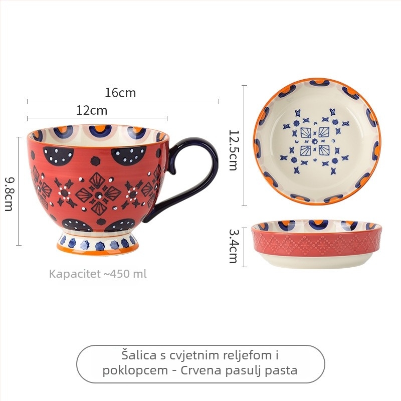 Porcelanska šalica s cvjetnim uzorkom, seoski stil, mikrovalna pećnica sigurna, otporna na visoke temperature.