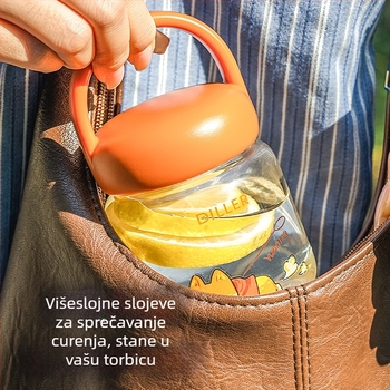 Dile Bell staklena čaša s poklopcem – prenosna, vodootporna i otporna na curenje, od visokokvalitetnog borosilikatnog stakla, cilindričnog oblika