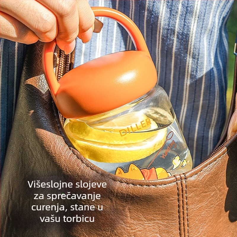 Dile Bell staklena čaša s poklopcem – prenosna, vodootporna i otporna na curenje, od visokokvalitetnog borosilikatnog stakla, cilindričnog oblika