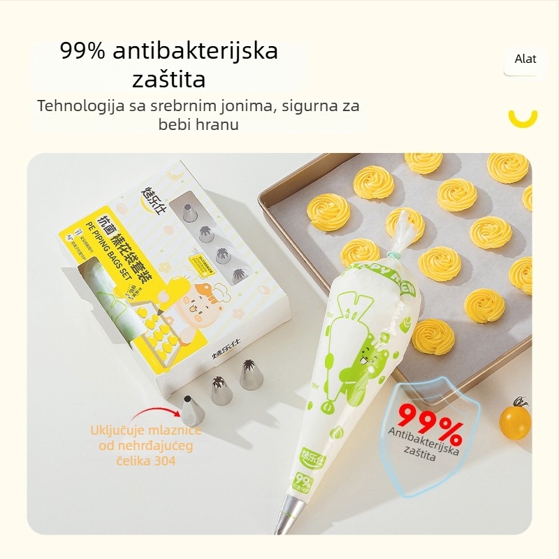 Torba za špricanje hrane jednorazna, visokokvalitetna, debela otporna na kidanje, set vrhova, PE materijal, paket u kutiji, za ukrašavanje i pečenje