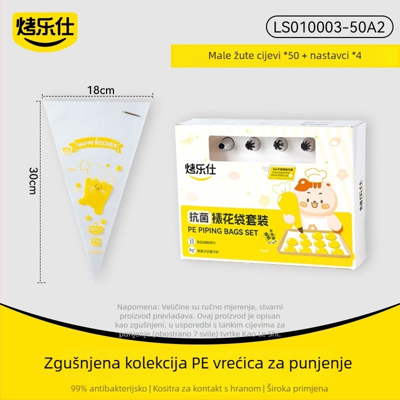 Torba za špricanje hrane jednorazna, visokokvalitetna, debela otporna na kidanje, set vrhova, PE materijal, paket u kutiji, za ukrašavanje i pečenje