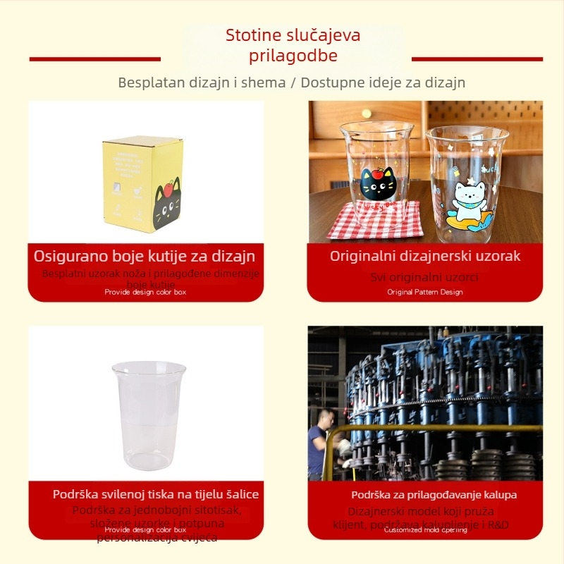 Staklena čaša za vodu od izdržljivog stakla, moderan umjetnički stil, bez ručke i poklopca, cvjetni uzorak, set od dvije čaše