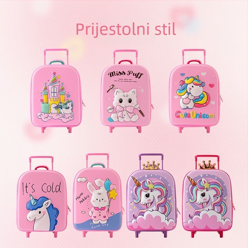 Dječji kovčeg na kotačićima – motiv crtić sirena i jednorog, lagani EVA materijal, težina 0.73 kg, otvaranje na zatvarač, jednosmjerni kotači, vodootporan