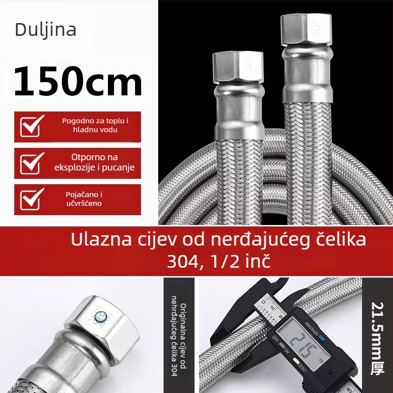 RG-08 metalni šip 304 nehrđajućeg čelika za toplu i hladnu vodu, navojni priključak, nazivni tlak 1,6 MPa, radna temperatura 0–100°C