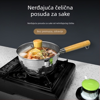 Nehrđajući čelični Snow Pan s drvenom ručkom u japanskom stilu, uzorak Hammered, neprijanjajući, jednodijelno dno, pogodan za opće štednjake