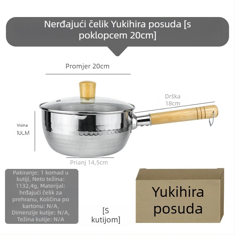 Nehrđajući čelični Snow Pan s drvenom ručkom u japanskom stilu, uzorak Hammered, neprijanjajući, jednodijelno dno, pogodan za opće štednjake