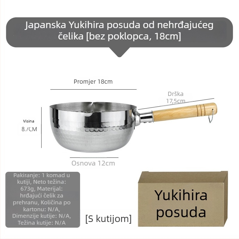 Nehrđajući čelični Snow Pan s drvenom ručkom u japanskom stilu, uzorak Hammered, neprijanjajući, jednodijelno dno, pogodan za opće štednjake