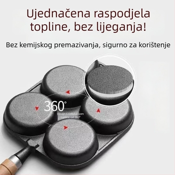 Livena tava od lijevenog željeza za jaja s četiri rupe, s neprijanjajućim premazom, kompatibilna s plinskim i indukcijskim pločama