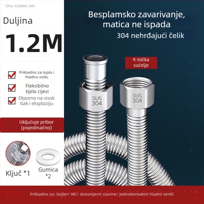 Kovinski korugirani priključak za ulaz u bojler od 304 nehrđajućeg čelika, model LXL-9-27, topla i hladna voda, ručna instalacija