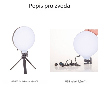 LED rasvjeta za fotografiju i prijenos uživo, 13W, 5V2A, QO160 model, 3 načina osvjetljenja, uspravno korištenje