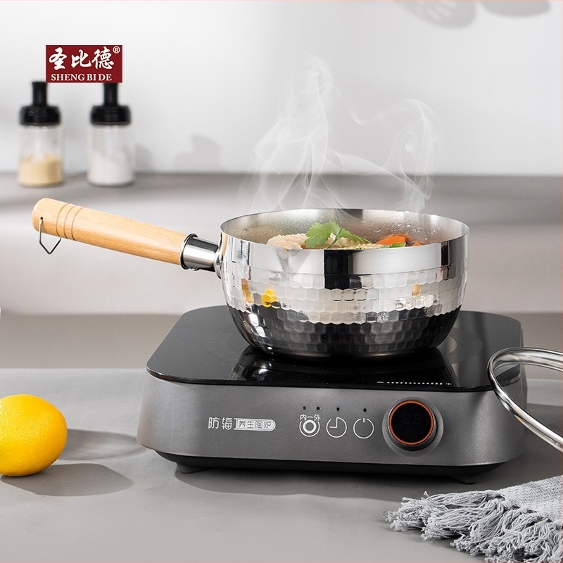 Lonac za mlijeko od nehrđajućeg čelika sa staklenim poklopcem, japanski stil, nepriľnav površina, dubina 9.5 cm