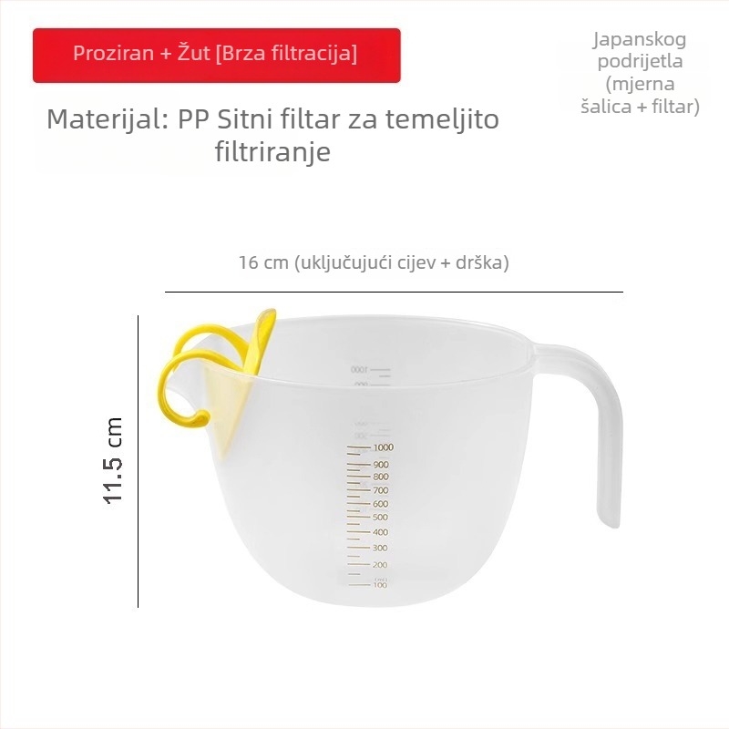 Plastična mjerna šalica s filtrirajućom mrežicom i skalom – prehrambene kvalitete, za jaja i tekućine
