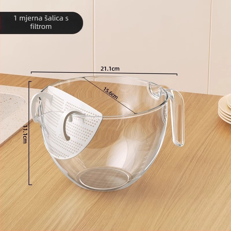 Plastična mjerna šalica s filtrirajućom mrežicom i skalom – prehrambene kvalitete, za jaja i tekućine