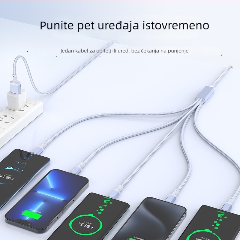 2-u-1 kabel za brzo punjenje i prijenos podataka s USB-C, Lightning i Micro USB, pleteni, razvodnik 1 na 2