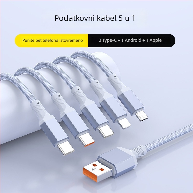 2-u-1 kabel za brzo punjenje i prijenos podataka s USB-C, Lightning i Micro USB, pleteni, razvodnik 1 na 2