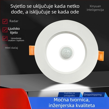 Ugradni LED downlight s senzorom pokreta za ulaz i hodnik, 220V, 4500K, CRI ≥90, skrivena instalacija, vijek 20000h