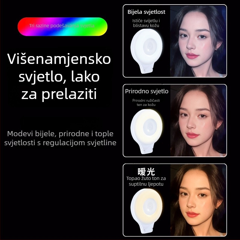 Svjetlo za dopunu za livestream s nosačem AZX-011 – ispod 10W, 3,7V, tri boje temperature