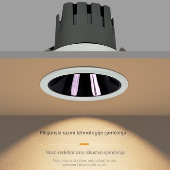 Pametni ugrađeni COB spot svjetlo za dnevnu sobu, CRI ≥95, napon ≤36V, 10.000 razina dimanja i podešavanja boje, model RT-R03, aluminijsko kućište