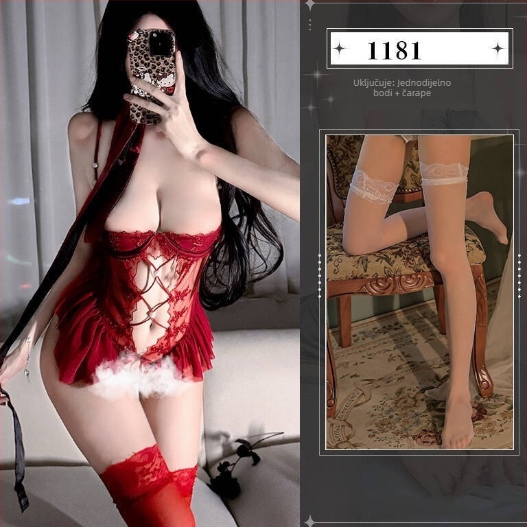 Čipkasti bustier pižama za žene - poliester (80–90%), seksi noćna odjeća