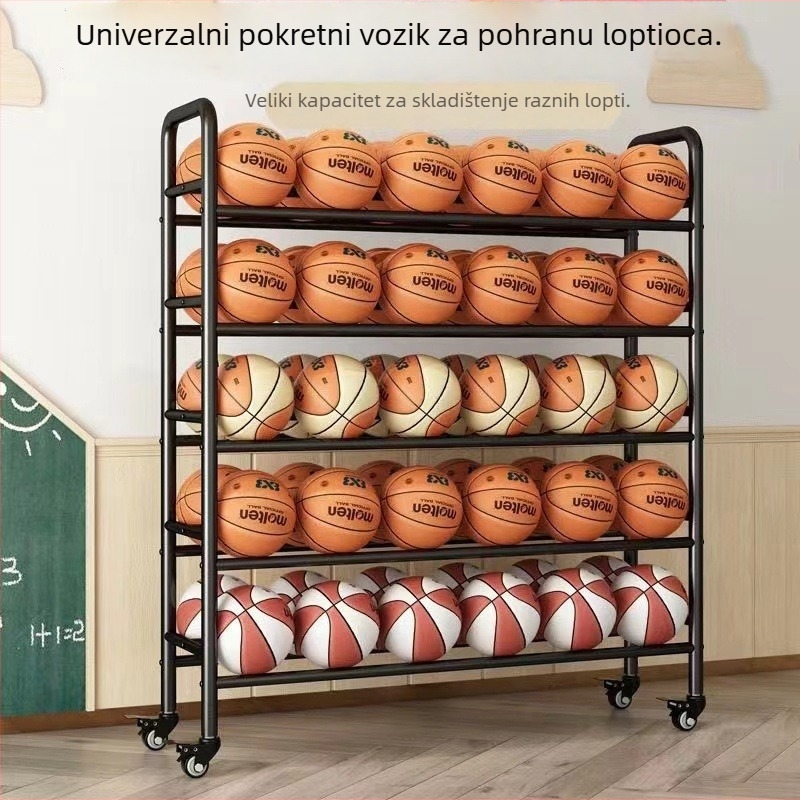 Pokretni stalak za pohranu lopti za košarku i odbojku — čelična konstrukcija, težina 5, pogodan za školu, vrtić i dvoranu