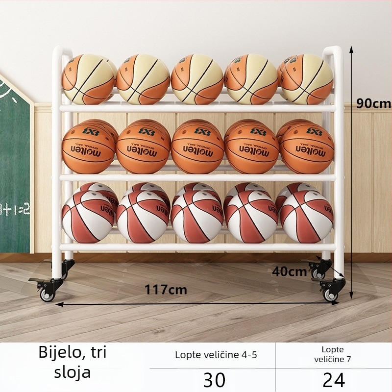 Pokretni stalak za pohranu lopti za košarku i odbojku — čelična konstrukcija, težina 5, pogodan za školu, vrtić i dvoranu