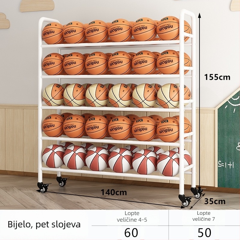 Pokretni stalak za pohranu lopti za košarku i odbojku — čelična konstrukcija, težina 5, pogodan za školu, vrtić i dvoranu