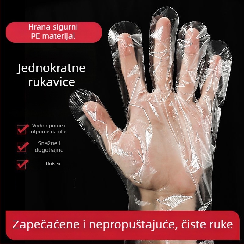 Jednokratne PE rukavice, za dostavu i catering, prozirne, protuklizne, 100 komada