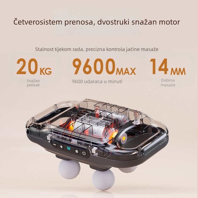 Fascia masažni uređaj s 6 glava, brushless motor, ugrađena baterija 1200-2000 mAh, LCD zaslon, više brzina, duboki masaž cijelog tijela