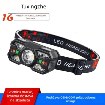 Čelna lampa s senzorom pokreta, LED 5W, 800 mAh baterija, domet 50–100 m, pogodna za planinarenje, kampiranje i noćni ribolov