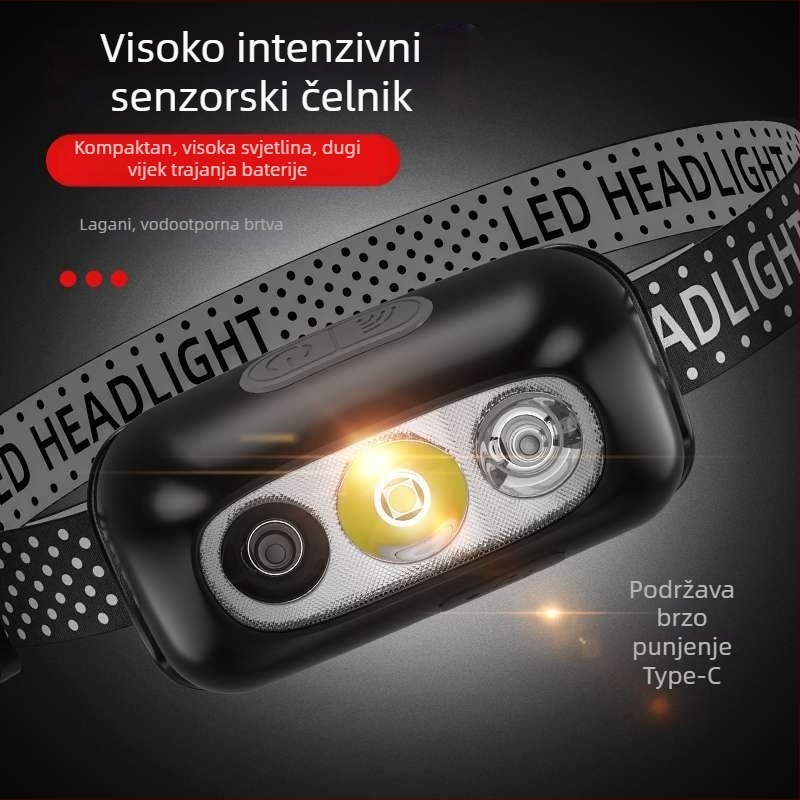 LED čelna svjetiljka, punjiva, 5W, baterija 500 mAh, domet 100–200 m