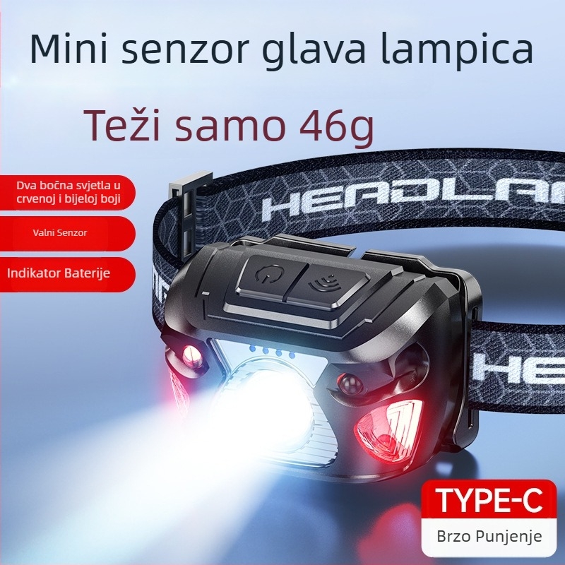 LED svjetiljka za glavu s USB punjenjem, ručno napajanje, domet 50–100 m