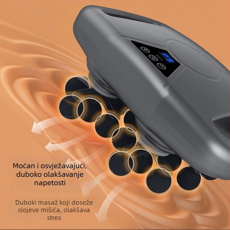 Masazni pištolj za mišiće — 6+ glava za masažu, više od 5 brzina, ugrađena baterija 1200–2000 mAh, rad 6–8 sati, buka 46–70 dB