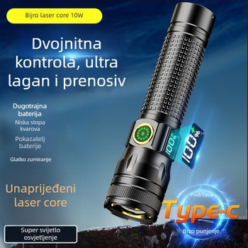 LED baterijska svjetiljka s kućištem od aluminijske legure, digitalni prikaz, 10W, 1200mAh, punjiva