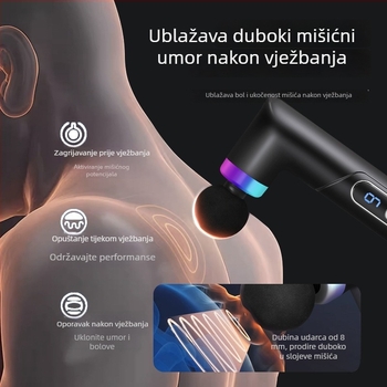 Mini prijenosni masažni uređaj za kućnu upotrebu s LCD zaslonom, 5+ brzina, 4 glave za masažu, ugrađena baterija 1200-2000mAh, buka 46-70 dB