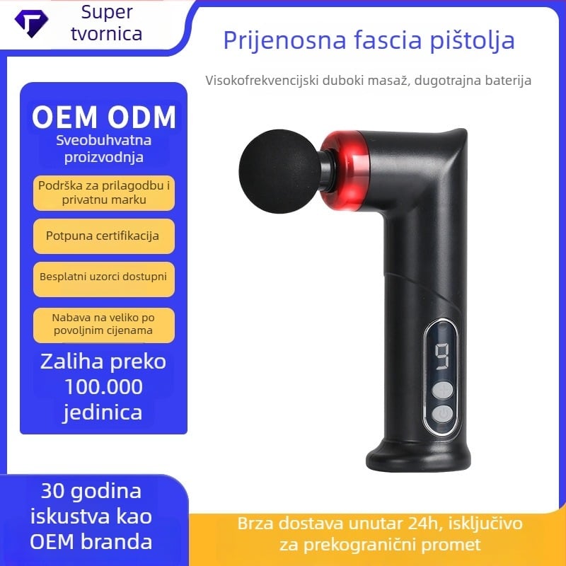Mini prijenosni masažni uređaj za kućnu upotrebu s LCD zaslonom, 5+ brzina, 4 glave za masažu, ugrađena baterija 1200-2000mAh, buka 46-70 dB