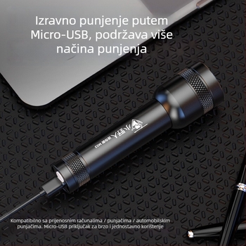 LED ručna svjetiljka s optičkim zumom, 3W, 1200mAh, prijenosna i kompaktna