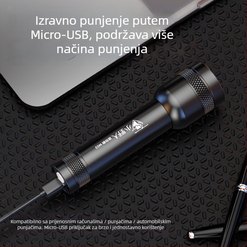 LED ručna svjetiljka s optičkim zumom, 3W, 1200mAh, prijenosna i kompaktna