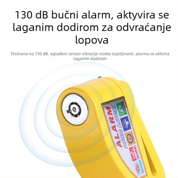 Disk brava za bicikl sa alarmom — Model 9698, materijal: aluminijska legura, težina 251 g, marka Kuyue/YUUISD, mogućnost prilagođavanja