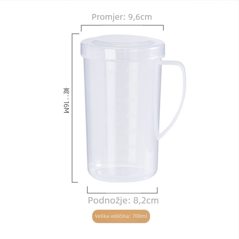 Mliječna mjernička šalica s poklopcem i držačem — minimalističkog stila, PP plastika, pogodna za mikrovalnu, s mjernom skalom, marka KJH.