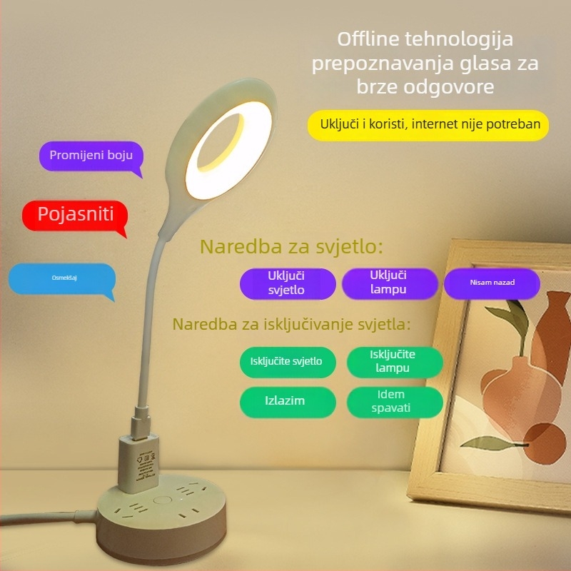 Noćna lampica za stol s glasovnim upravljanjem svjetline, napajanje iz utičnice 5V, ABS sjenilo, geometrijski dizajn