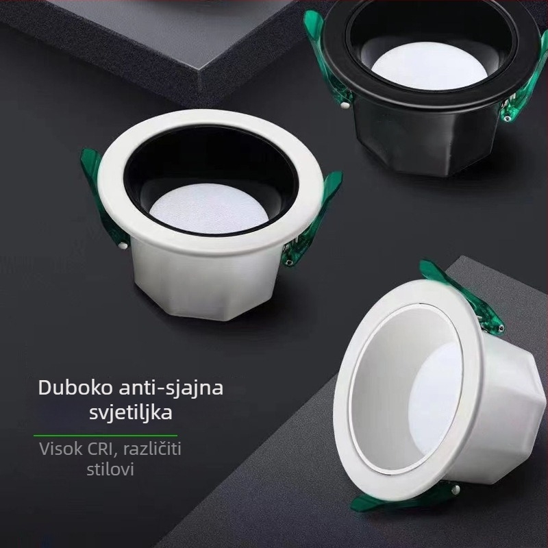 LED downlight s ugrađenim dubokim kupolastim dizajnom protiv odbljeska, trobojno dimmiranje (3000K/4000K/6000K), skrivena instalacija, kućište od lijevanog aluminija, 220V