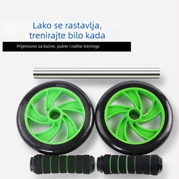 Dvokotačni abdominalni kolut za suženje struka, prijenosno kućno fitness sredstvo; težina 0.71–0.75 kg, promjer koluta 14.5 cm, duljina ručke 29 cm, jastuk za koljeno 34×17×0.7 cm; pogodno za ured, vanjsku upotrebu i kuću.