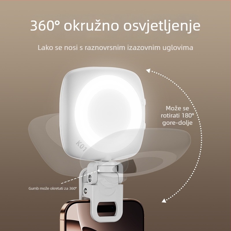 D6 Selfie Moonlight mini svjetlo za telefon, ručno, tri boje temperature, 3.7V, ispod 10W
